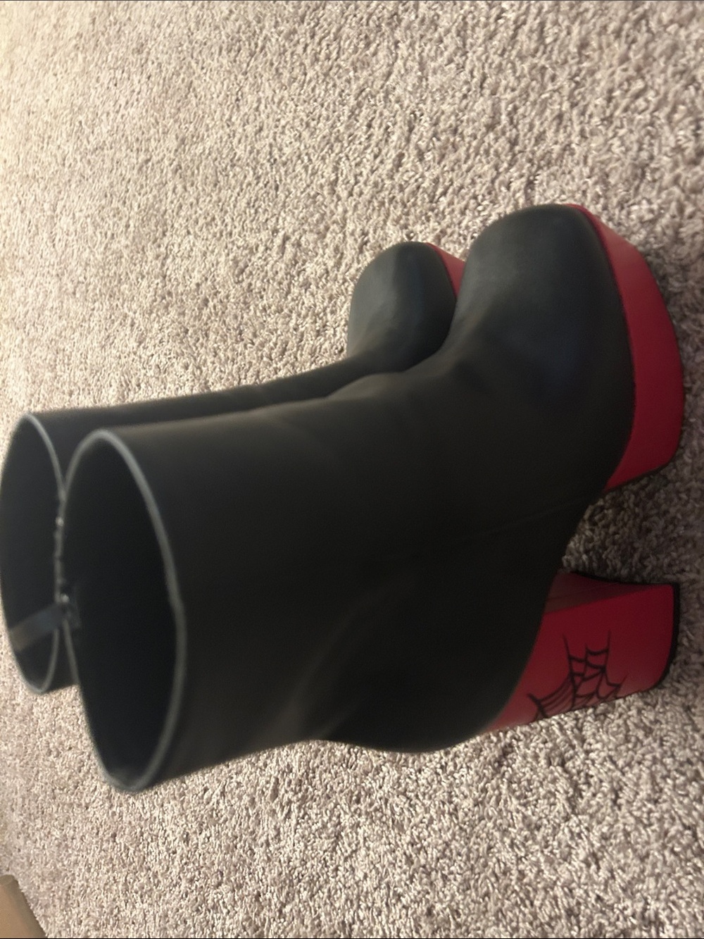Black & Red Spiderweb Platform Ankle Boots